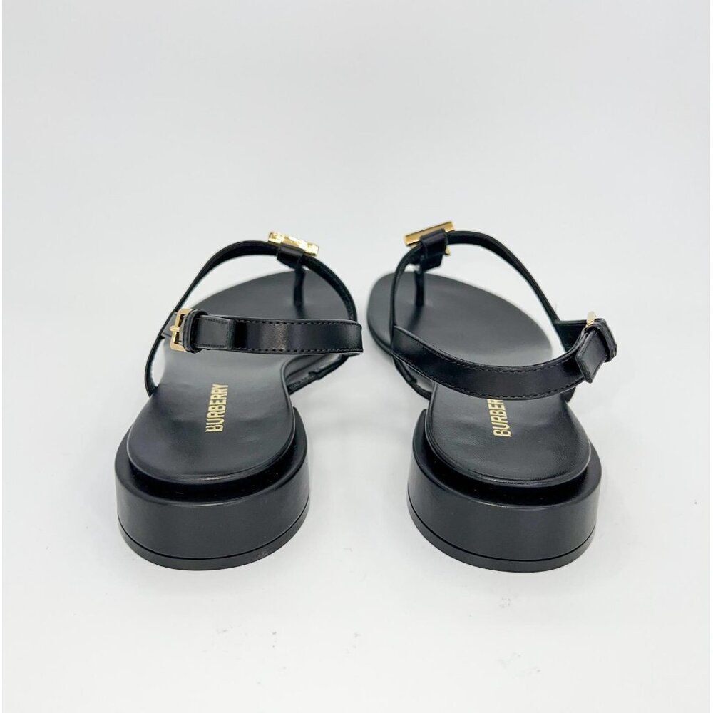 NWT BURBERRY Emily Black 'B' Logo Plaque T-Strap Flat Sandals Size EU35.5 - Picture 9 of 12